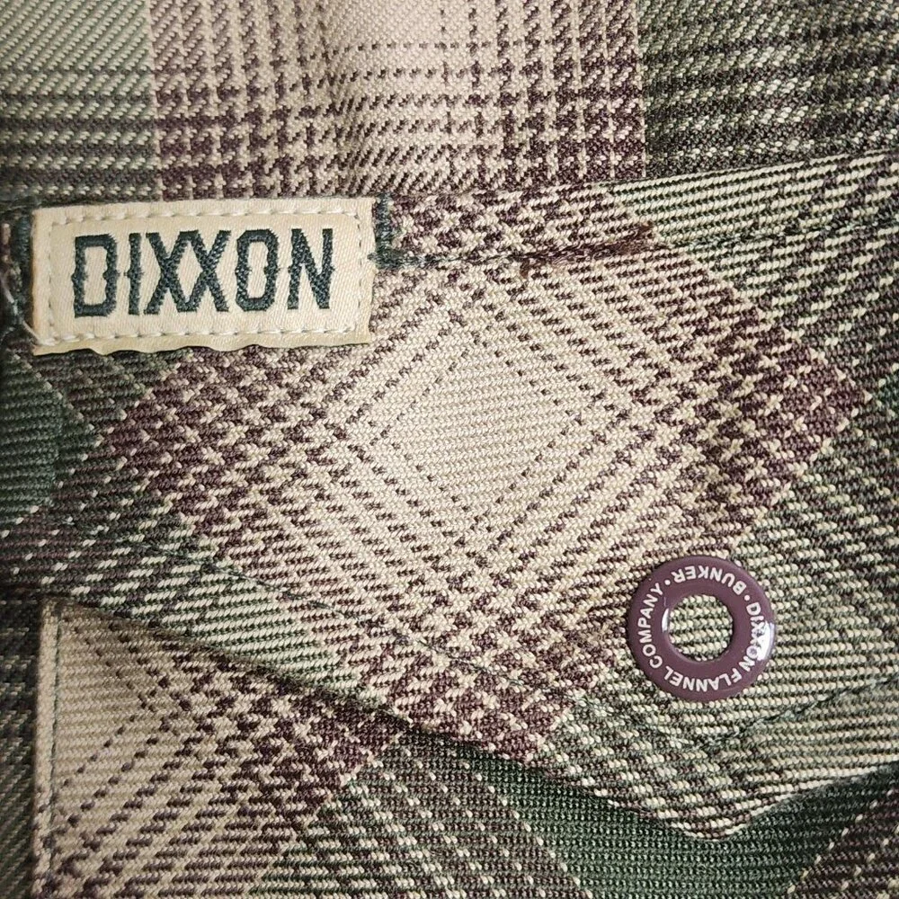 Dixxon Bunker Flannel Shirt Mens XL Green Tan Plaid D-Tech Button Up Casual - Picture 3 of 11